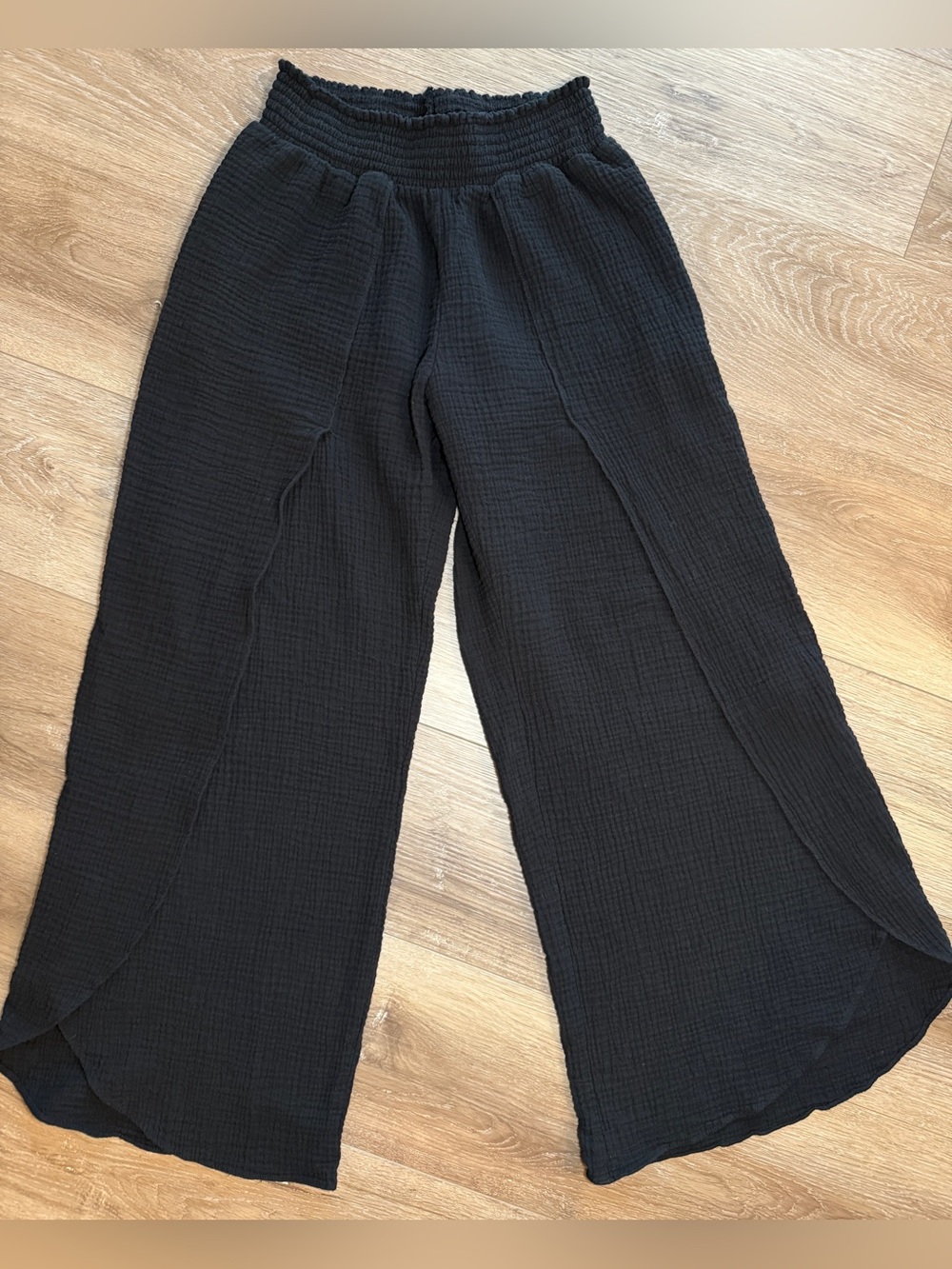 Roan + Ryan Black Cotton Gauze Wide Leg Split Pants Size M  Boho